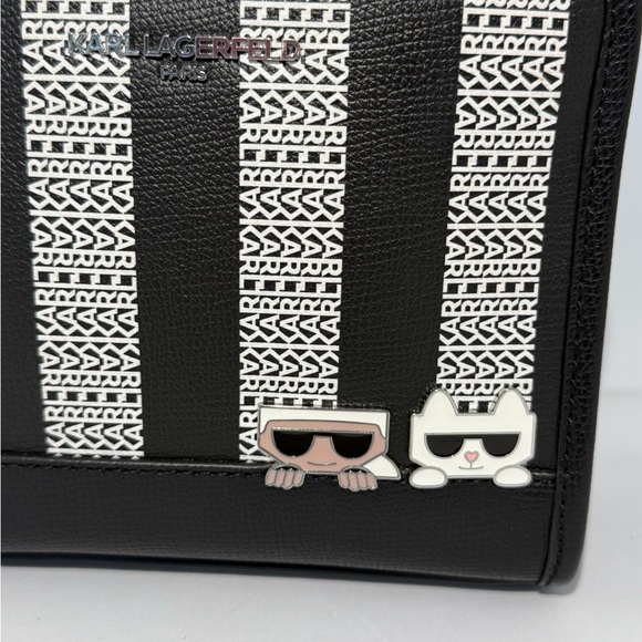 Karl Lagerfeld Black/White/ Gray Paris Maybelle Mini Top Handle - Picture 3 of 9